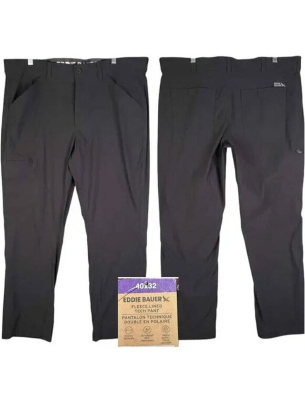 Eddie Bauer Men's Black Fleece Lined Tech Pants Size 40 x 32